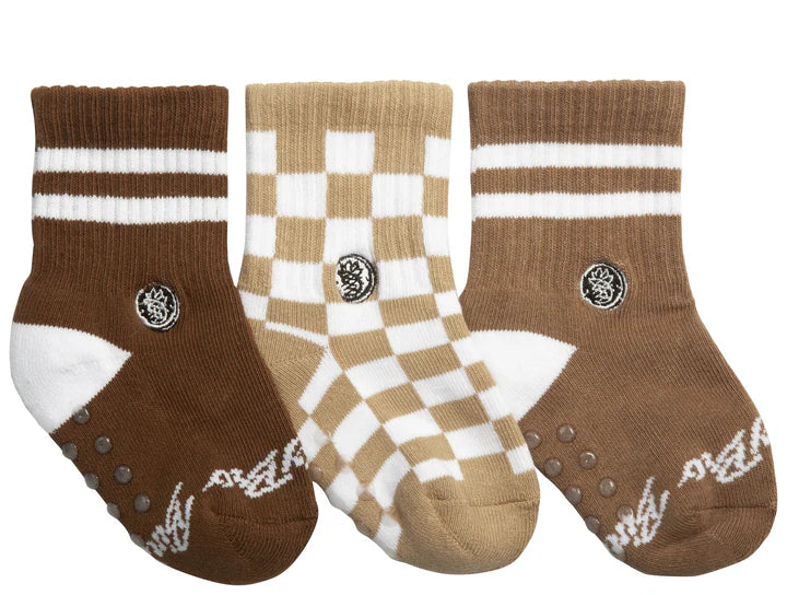 Socks 3PK Checks Brown