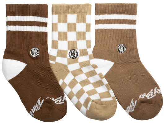 Socks 3PK Checks Brown